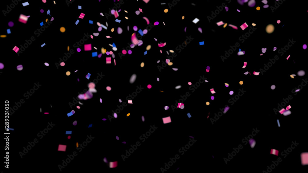 Falling multi-colored confetti on an black background Falling multi-colored confetti on an black background