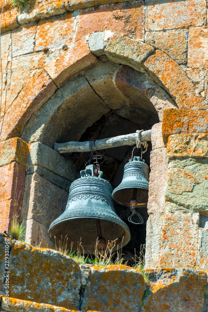 Obraz premium Closeup of a bell in an orthodox temple in the belfry, Georgia