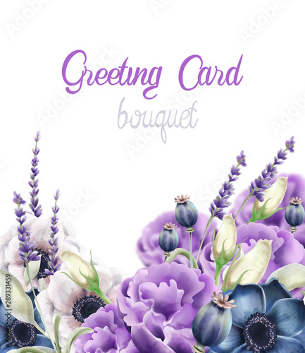 Autumn flowers greeting card vector watercolor. Isolated background. Provence...