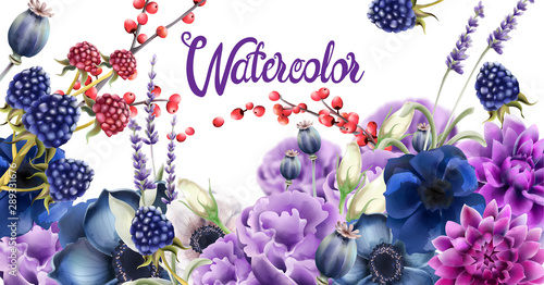 Autumn flowers vector watercolor. Isolated background. Provence flowers banner