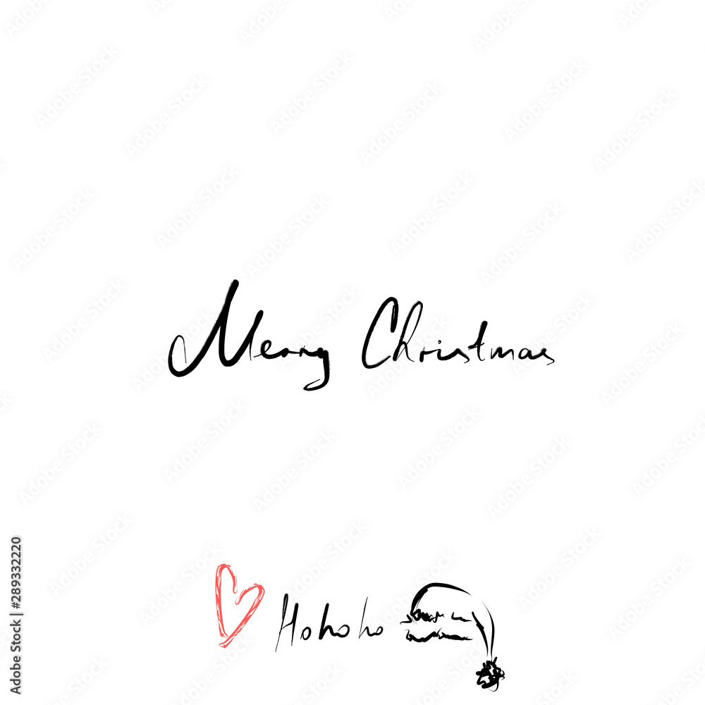 Merry Christmas handwriting. Calligraphic and hand-drawn design elements on the theme of Christmas: candy, Santa hat