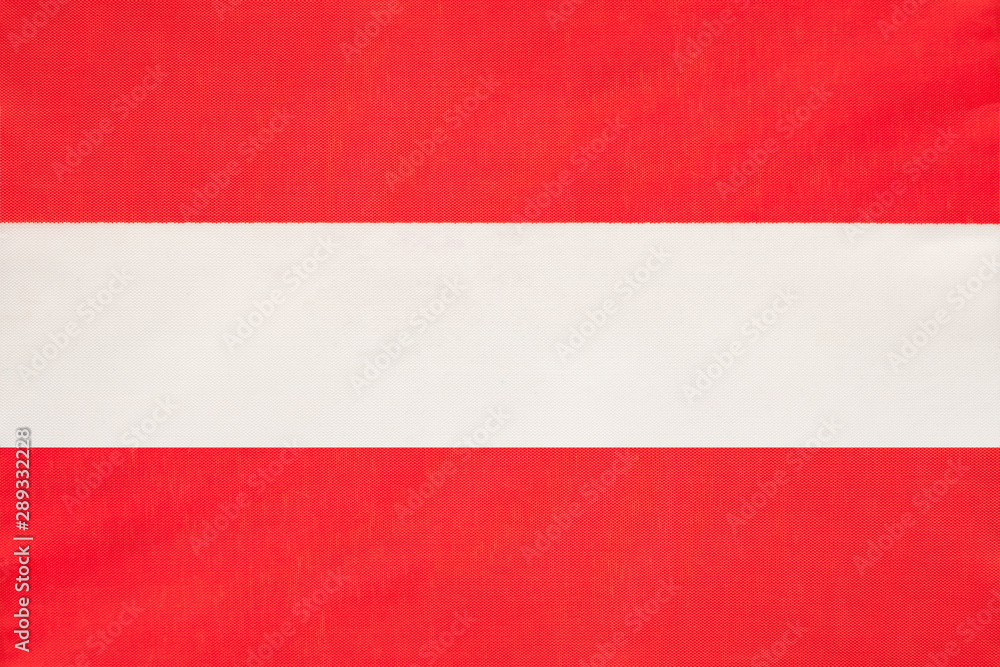 Austria national fabric flag, textile background. Symbol of international world european country.