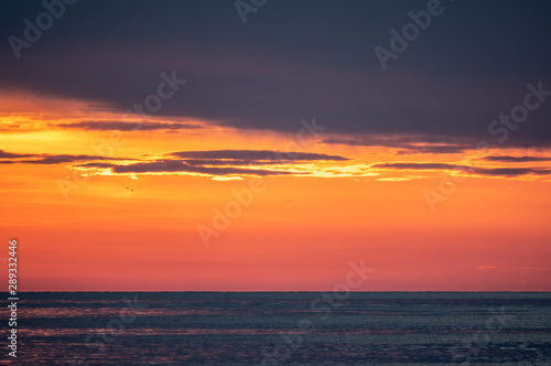 Beautiful red and orange sunset over the sea. © Dmitrii Potashkin
