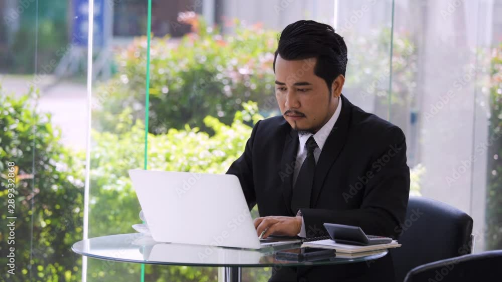 happy successful young business man using laptop computer happy successful young business man using laptop computer