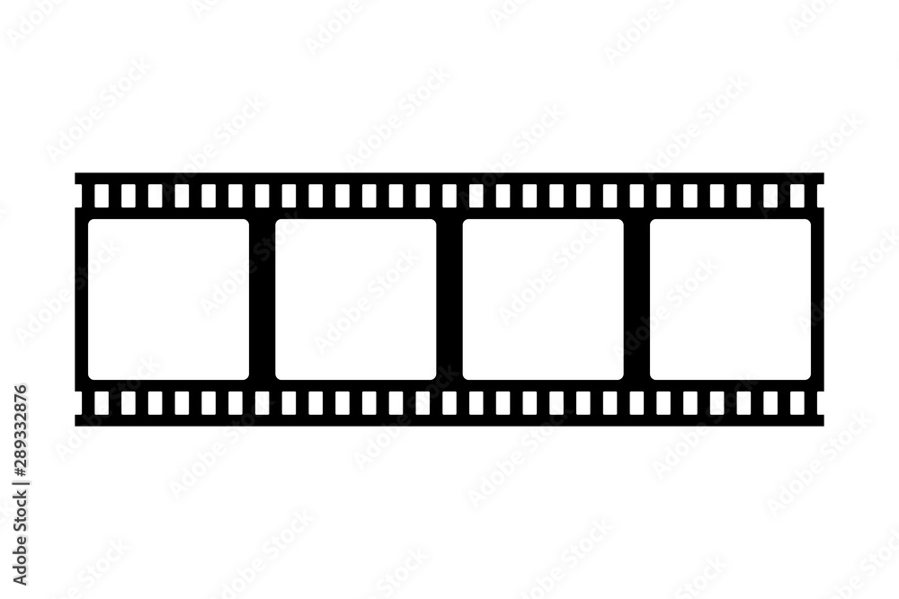 Photo film strip frame, video tape, black isolated on white background, vector illustration.