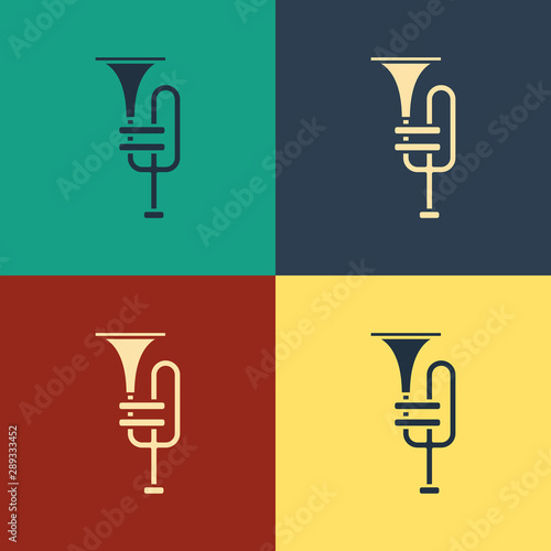 Color Musical instrument trumpet icon isolated on color background. Vintage style drawing. Vector Illustration photo
