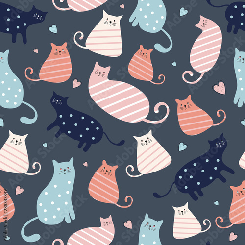 Cute cat seamless pattern w...