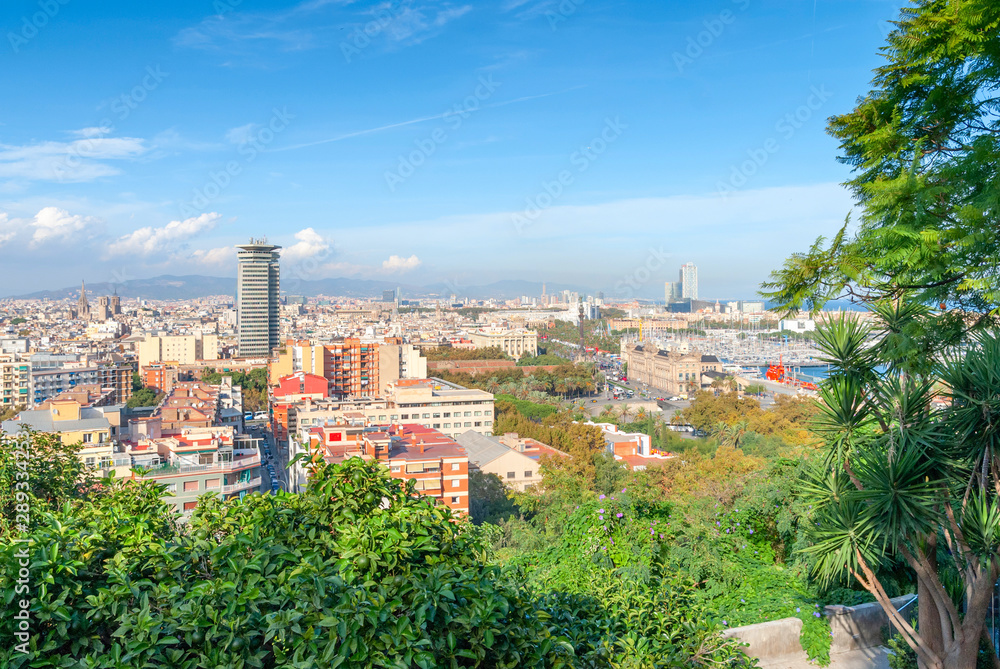 Panoramic aerial view of Barcelona, Catalonia, Spain