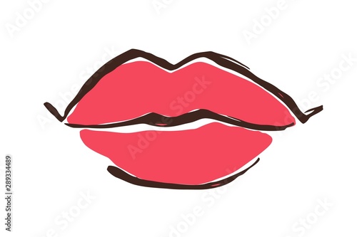 Red lips hand drawn with ink paint brush