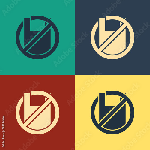 Color Say no to plastic bags poster icon isolated on color background. Disposable cellophane and polythene package prohibition sign. Vintage style drawing. Vector Illustration