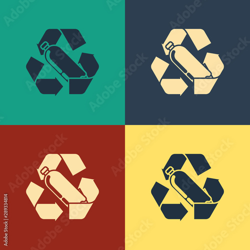 Color Recycling plastic bottle icon isolated on color background. Vintage style drawing. Vector Illustration