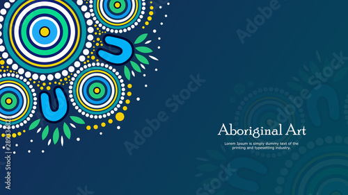 Aboriginal dot art vector banner with text.