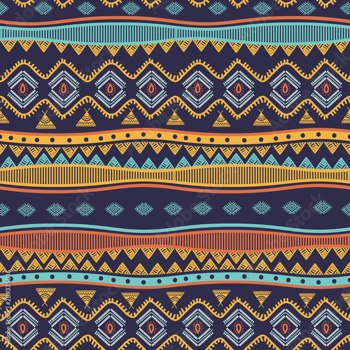 Ancient tribal hand drawn seamless pattern stripes ethnic symbols. Vector illustration ready for fashion textile print.