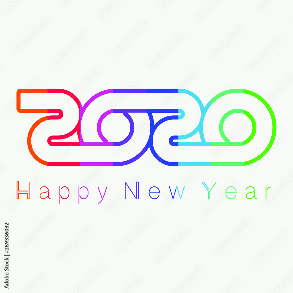 Happy New Year 2020 Typography Style, rainbow shadow color, inline text style