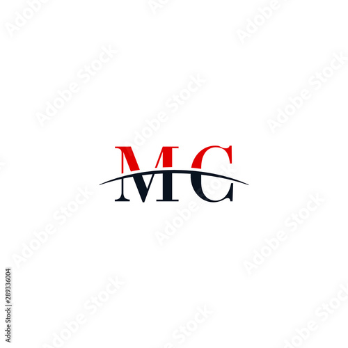 Initial letter MC, overlapping movement swoosh horizon logo company design inspiration in red and dark blue color vector