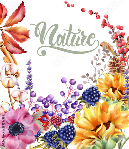 Autumn rose flowers bouquet card vector watercolor. Isolated background. Prov...