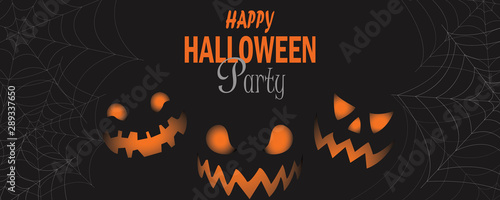 Scary halloween party banner and crazy Halloween pumpkins