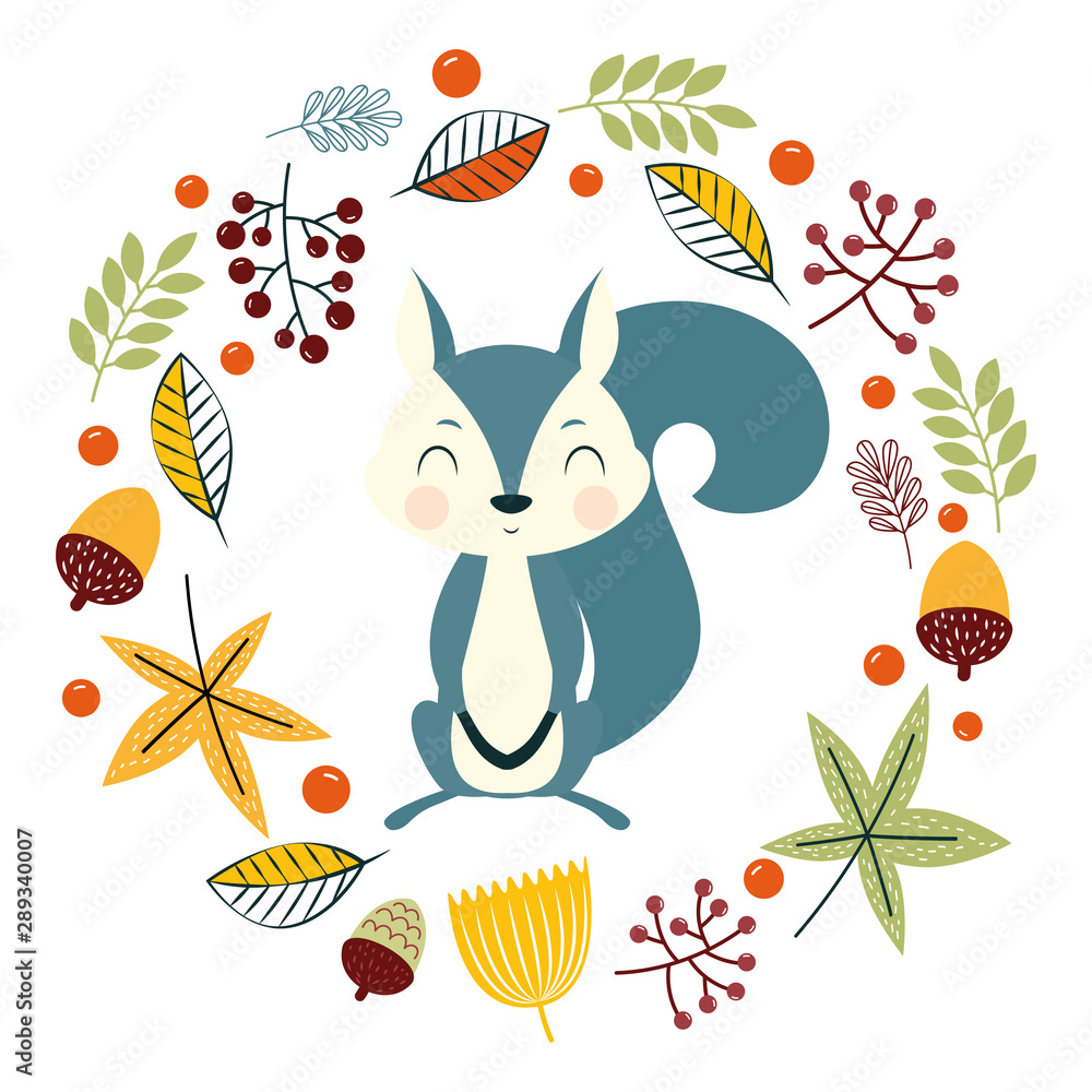 autumn card with squirrel and leaves autumn card with squirrel and leaves