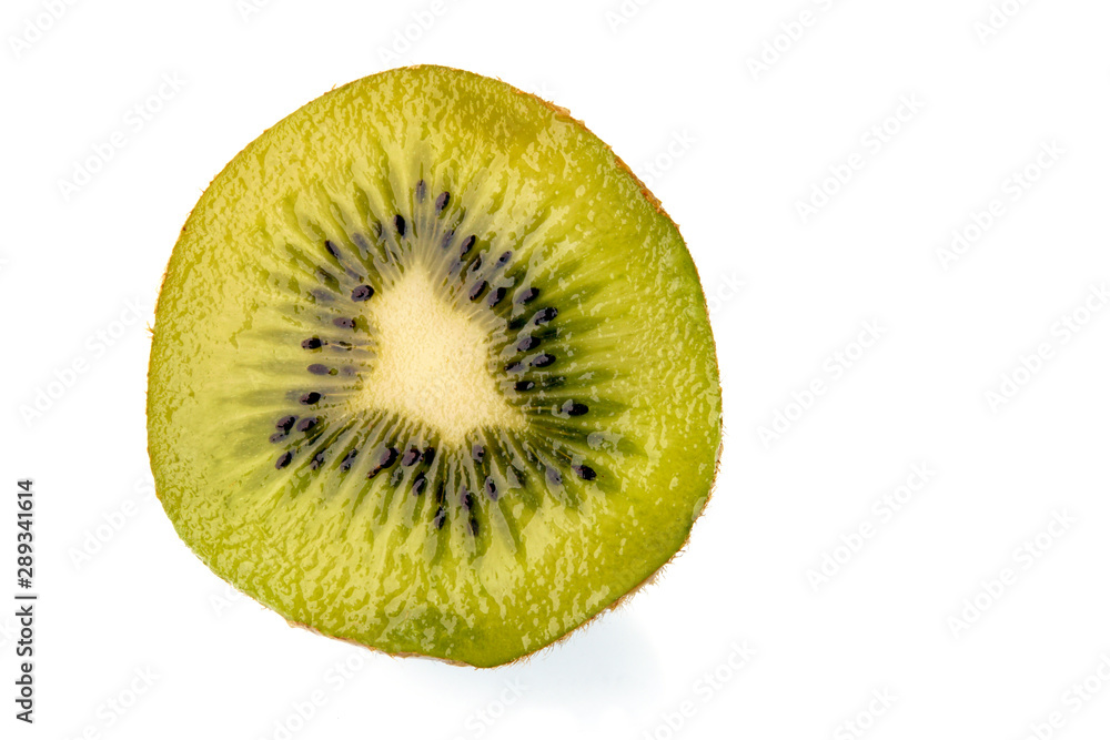 A sliced kiwi fruit isolated on a white background A sliced kiwi fruit isolated on a white background