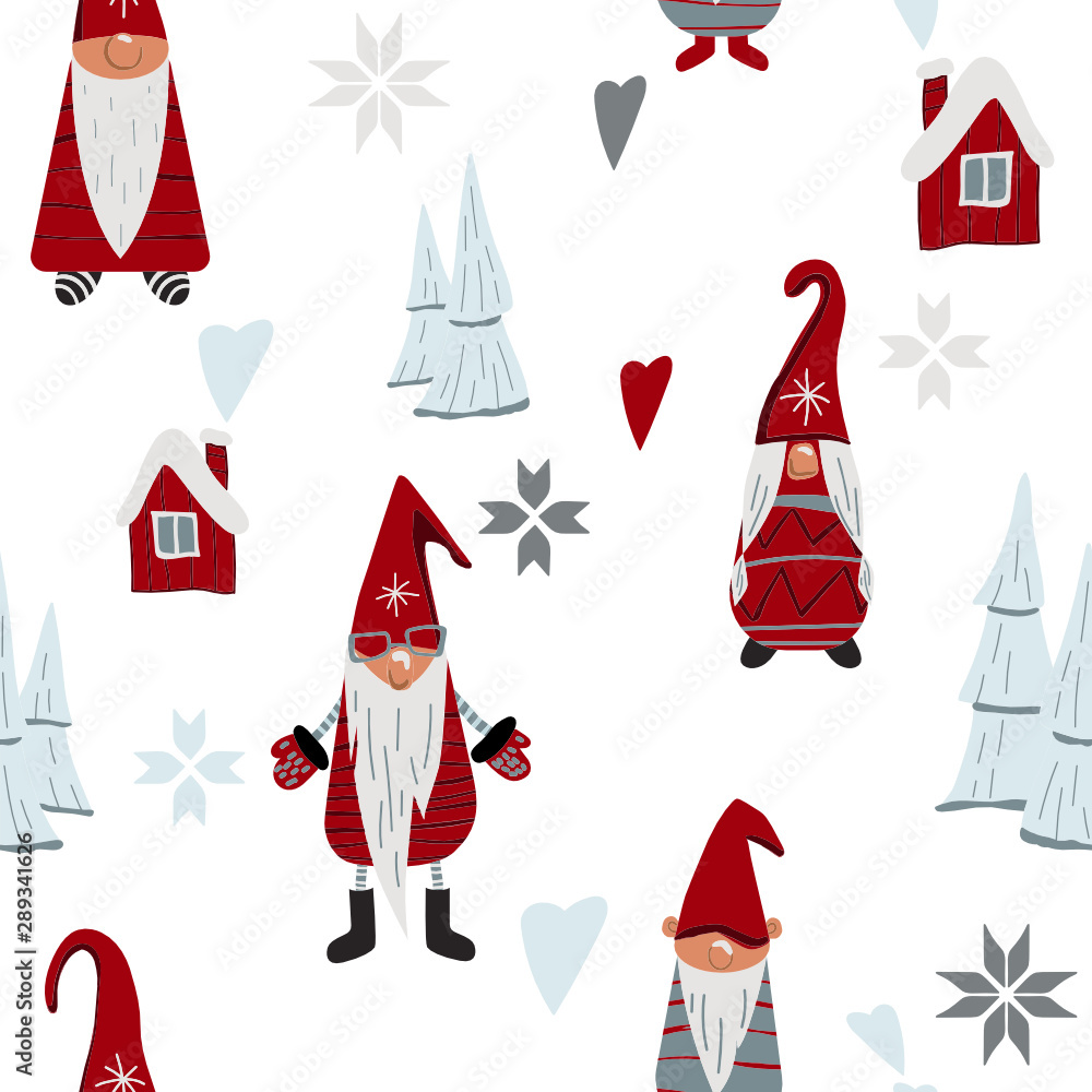 Christmas Scandinavian gnomes. Vector pattern. Christmas Scandinavian gnomes. Vector pattern.