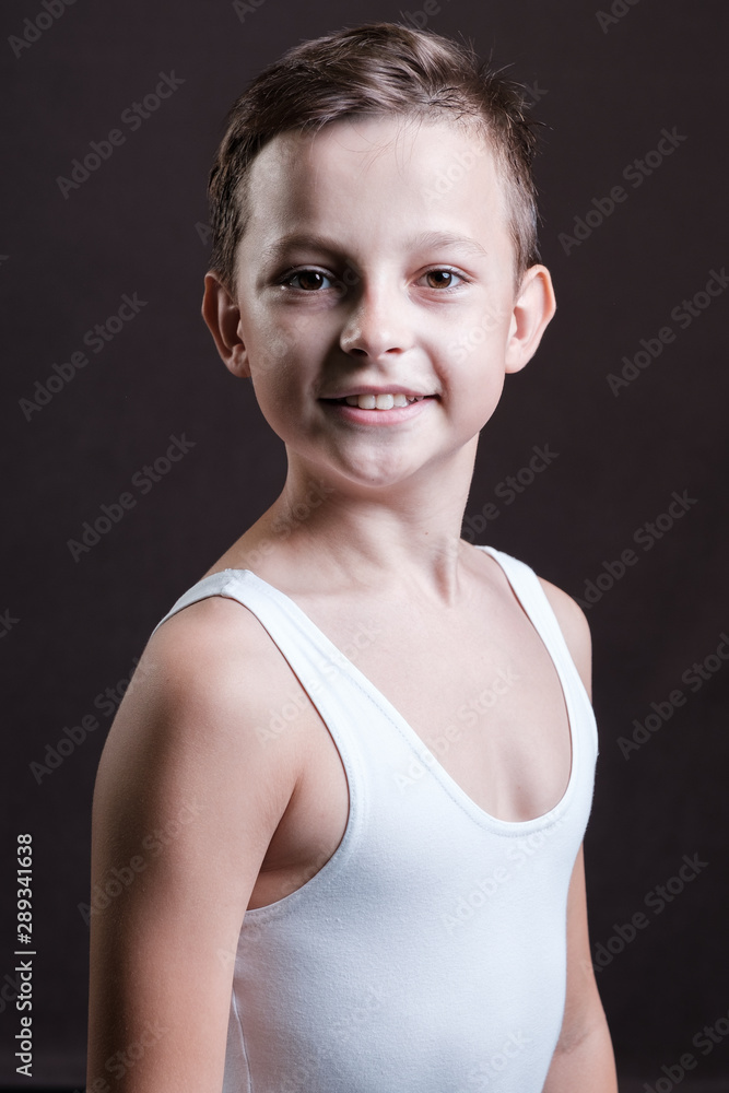 Chest portrait of a boy in a white T-shirt Chest portrait of a boy in a white T-shirt