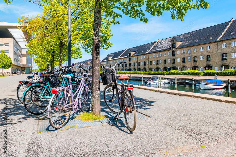 Street view in old historic center of Copenhagen, Denmark