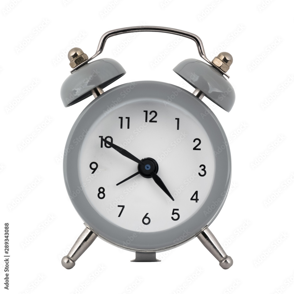 A gray clock with an alarm clock on a white background shows the arrows four hours and fifty minutes or sixteen hours and fifty minutes A gray clock with an alarm clock on a white background shows the arrows four hours and fifty minutes or sixteen hours and fifty minutes