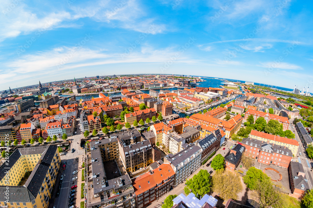 Beautiful aerial view of Copenhagen from above, Denmark