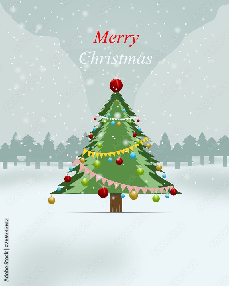 Christmas tree gift card. Holiday background. Merry Christmas and Happy New Year. winter design Vector illustration