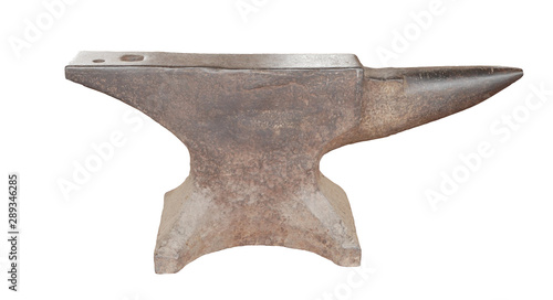 Old rusty iron anvil isolated on white background with clipping path