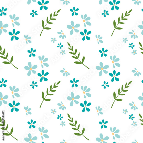 Seamless Floral Pattern with blue flowers. Vector illustration.
