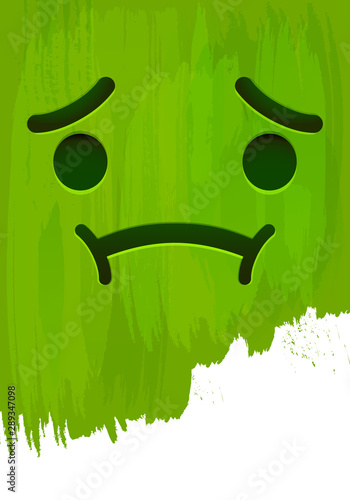 Sick disgusted smiley face on green paint wall vector illustration