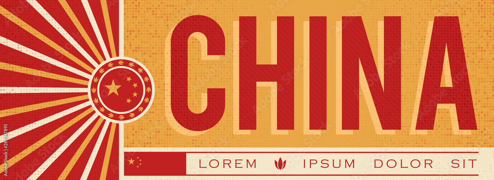 China Banner design, typographic vector illustration, Chinese Flag colors