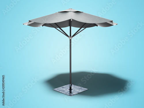 umbrella for restaurant on central support 3D render on blue background with shadow