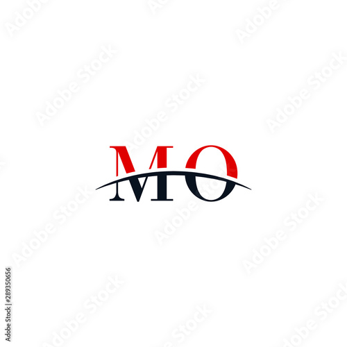 Initial letter MO, overlapping movement swoosh horizon logo company design inspiration in red and dark blue color vector