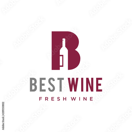 Illustration of abstract B sign with wine glass and bottle inside logo design photo