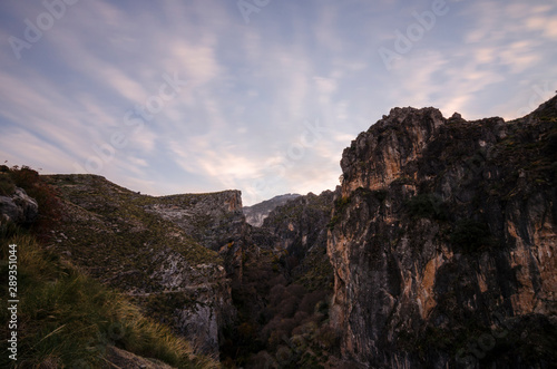 Hiking trail Los Cahorros de Monachil (Granada) in Autumn. Impressive gorge carved by the Monachil River. It is a place of singular beauty with waterfalls, caves and suspension bridges.