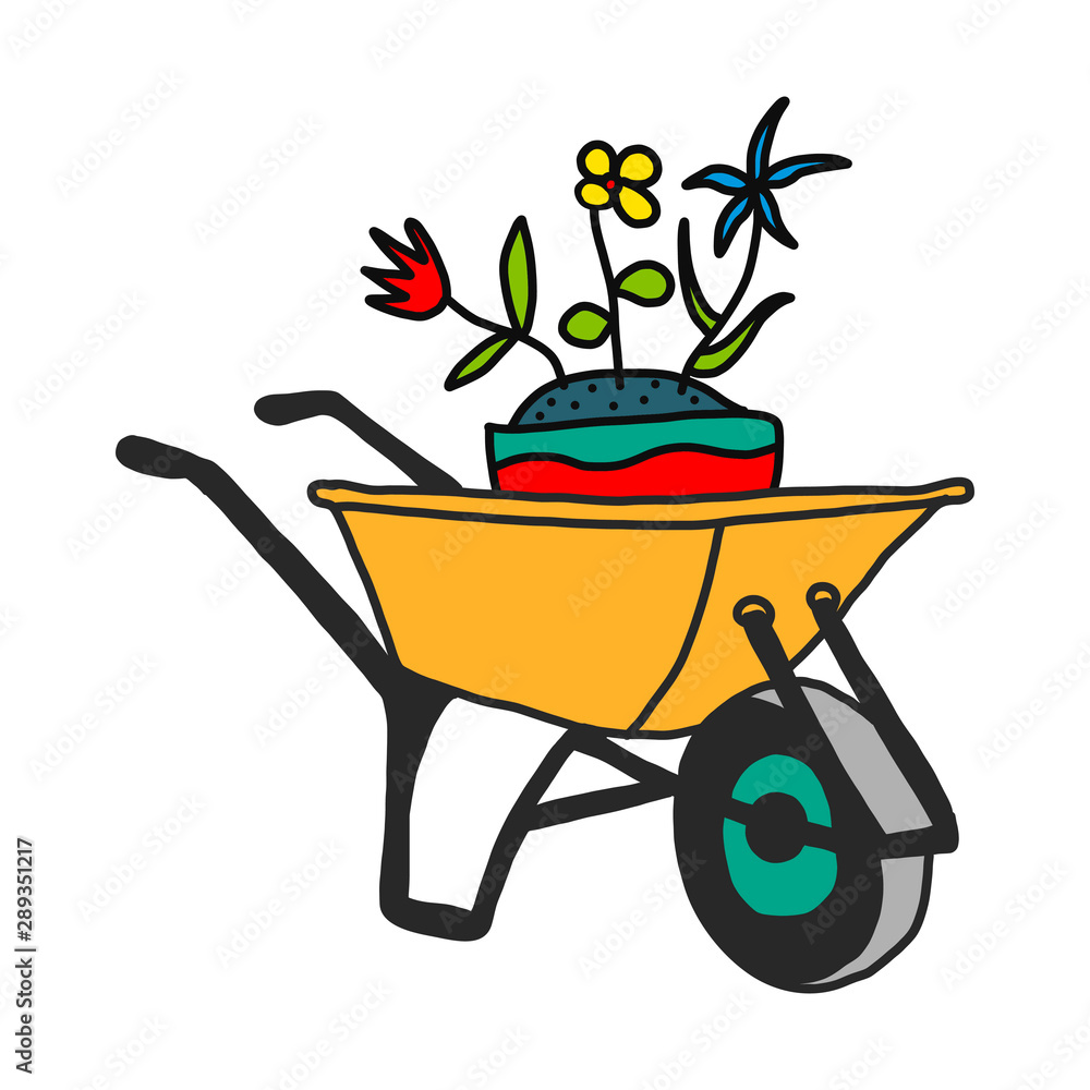 garden cart with summer flowers, hand sketch based on vector illustration. On white background. garden cart with summer flowers, hand sketch based on vector illustration. On white background.