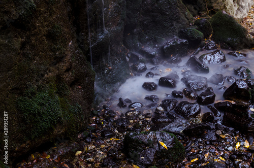 Hiking trail Los Cahorros de Monachil (Granada) in Autumn. Impressive gorge carved by the Monachil River. It is a place of singular beauty with waterfalls, caves and suspension bridges. photo