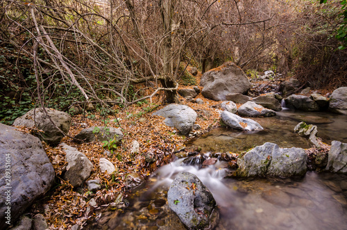 Hiking trail Los Cahorros de Monachil (Granada) in Autumn. Impressive gorge carved by the Monachil River. It is a place of singular beauty with waterfalls, caves and suspension bridges. photo