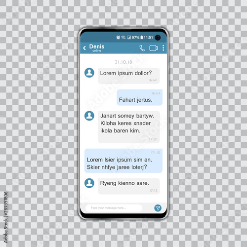 Smartphone with social network chat. Vector illustration