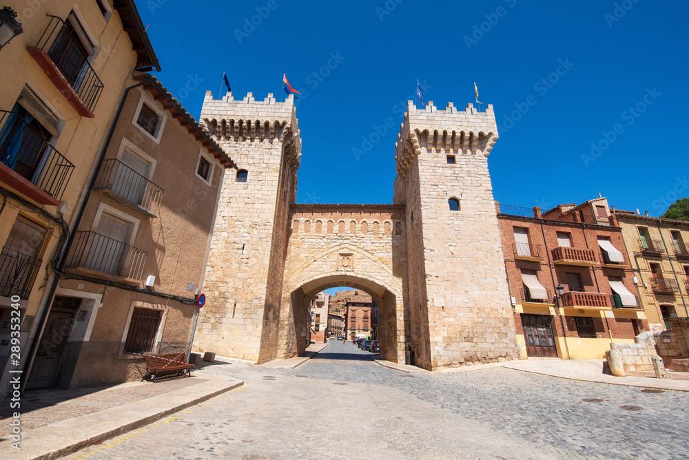 Puerta baja low door in medieval town of Daroca, Zaragoza, Aragon, Spain .