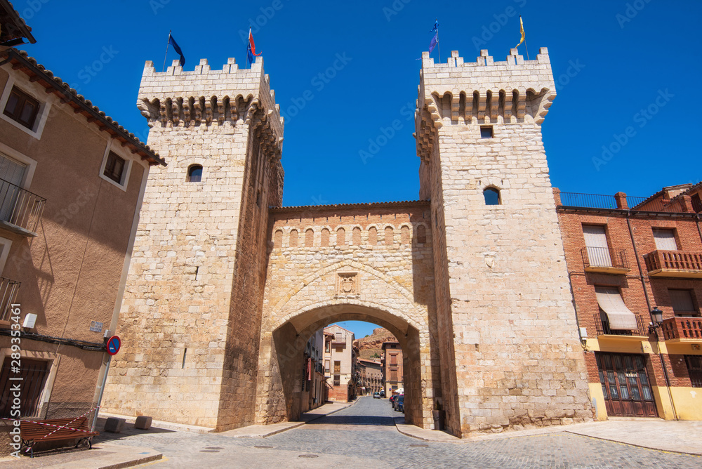 Puerta baja low door in medieval town of Daroca, Zaragoza, Aragon, Spain .