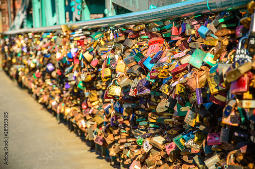 Padlocks of love hung on the Tumski Bridge in Wroclaw.