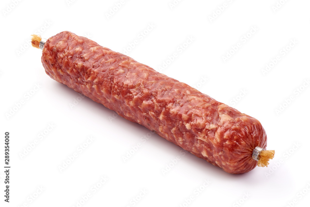 Smoked pork Sausage, Dry-cured meat, isolated on white background Smoked pork Sausage, Dry-cured meat, isolated on white background