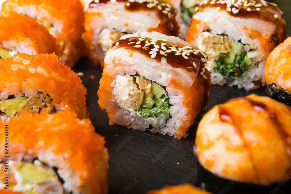 Delicious rolls with fish and cheese