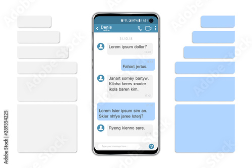 Smartphone with social network chat and speech bubbles. Vector illustration
