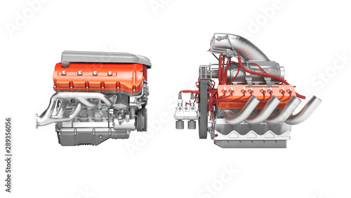 Принти на полотні Modern turbo engine and supercharger engine isolated 3d render on white backgrou