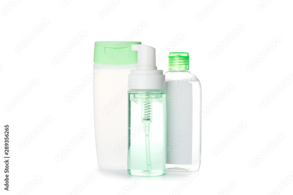 Shower gel, shampoo and scrud isolated on white background Shower gel, shampoo and scrud isolated on white background