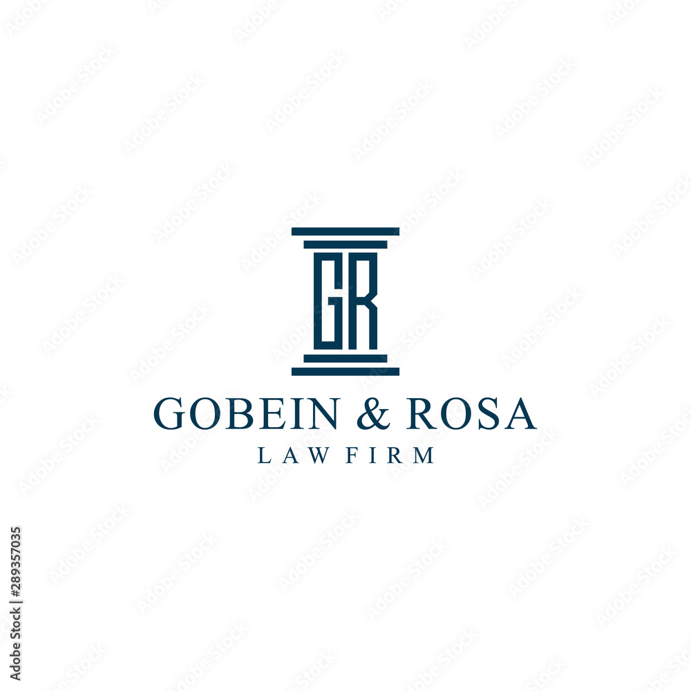 Illustration of GR abstract signs made like pillars in a courthouse for a law firm logo